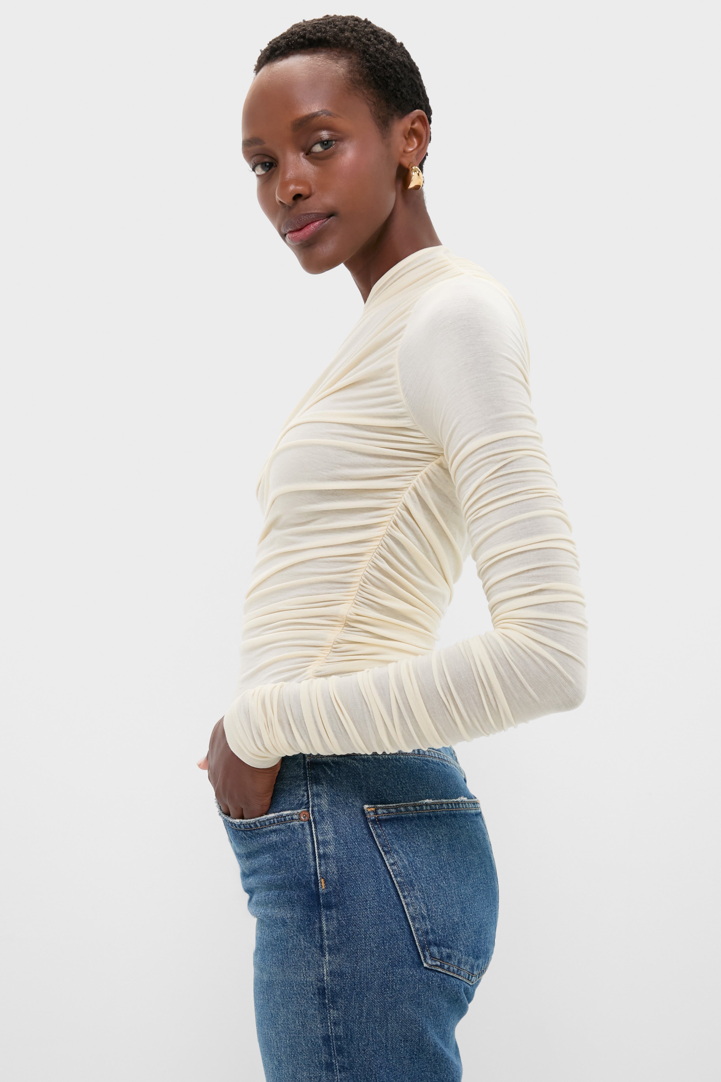 Oat Milk Tania Twist Tee | AGOLDE
