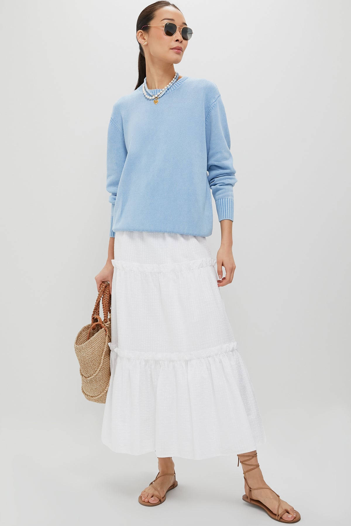 Light Blue Stone Washed Cotton Anne Crewneck Sweater