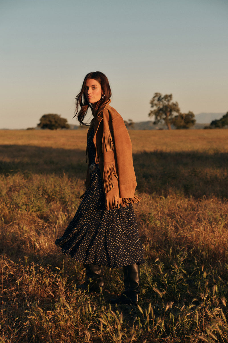 Maple Nappa Cow Roughout Leather Skin Coat