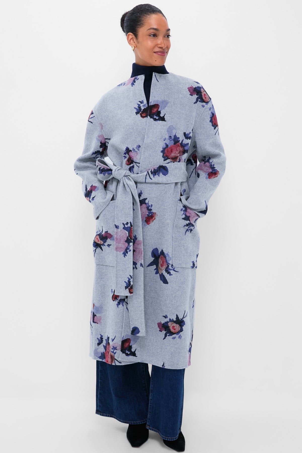 Painted Rose Grey Melange Oversize Belted Coat