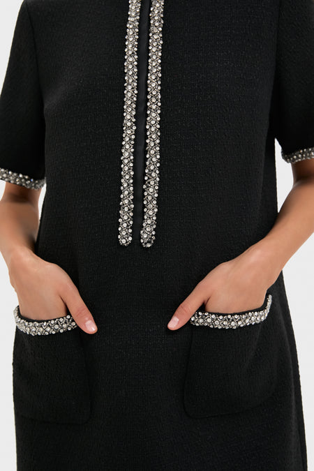 Black Tweed Embellished Ophelia Dress