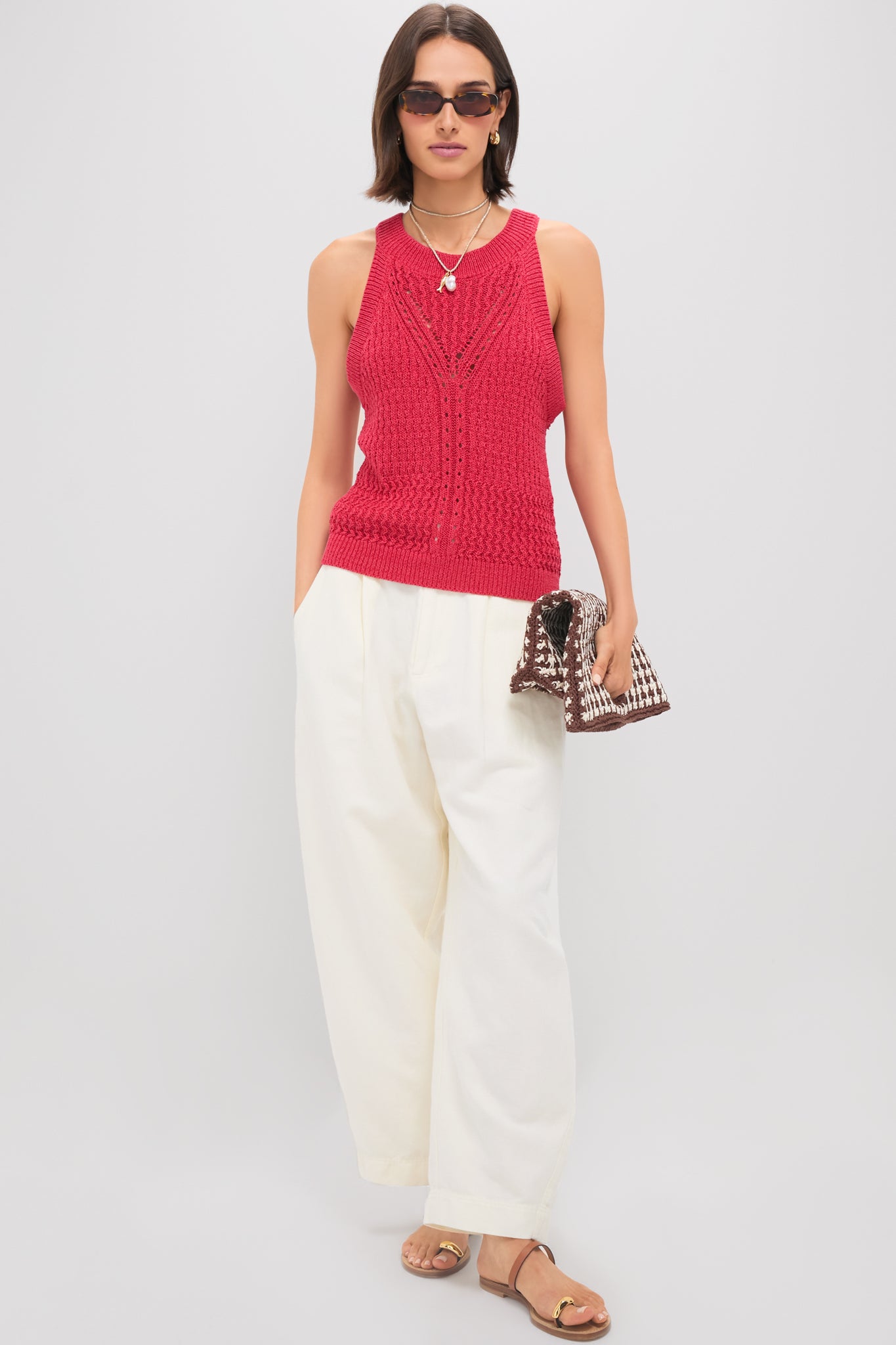 Red Jhayna Knit Crochet Halter Top