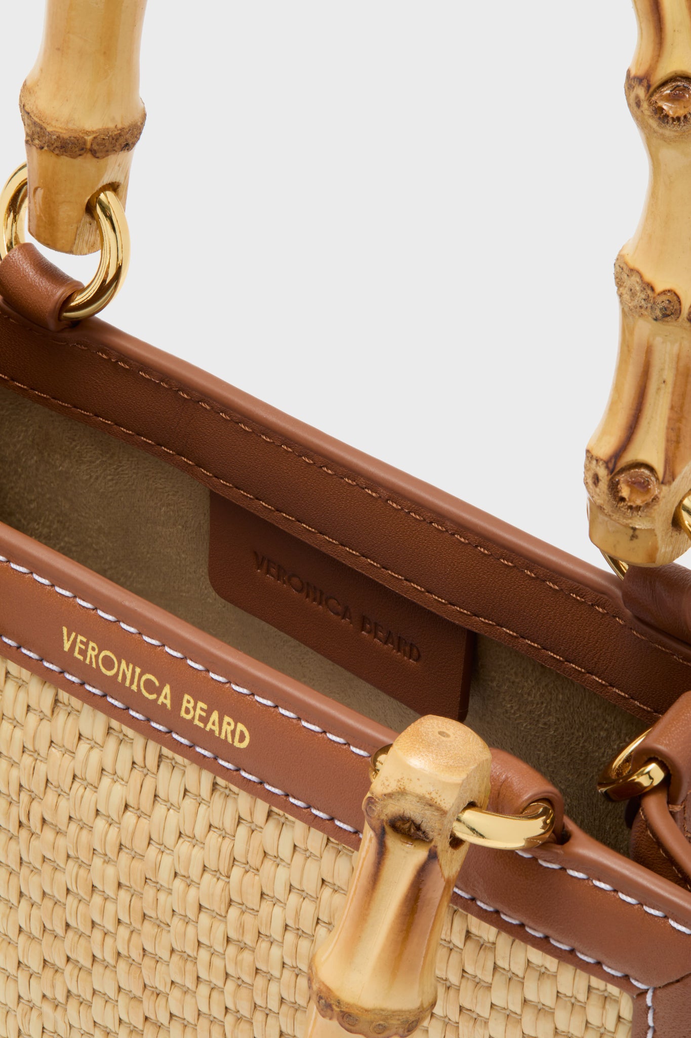 Beige and Hazelwood Small Raffia Bamboo Shopper