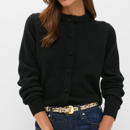 Black Cashmere Covered Button Quinn Cardigan