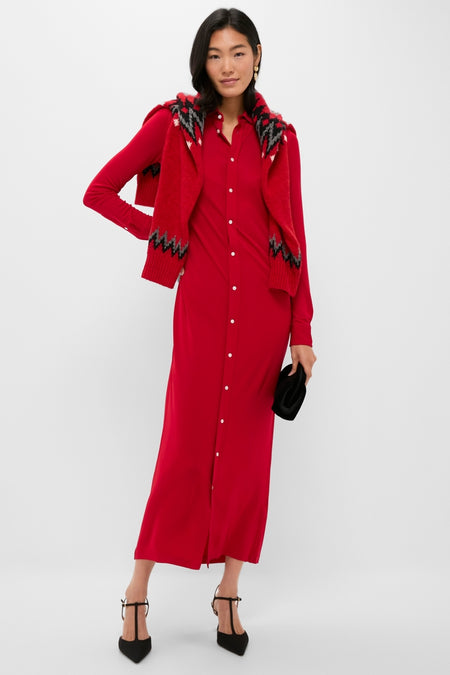Park Avenue Red Matte Jersey Knit Collared Dress