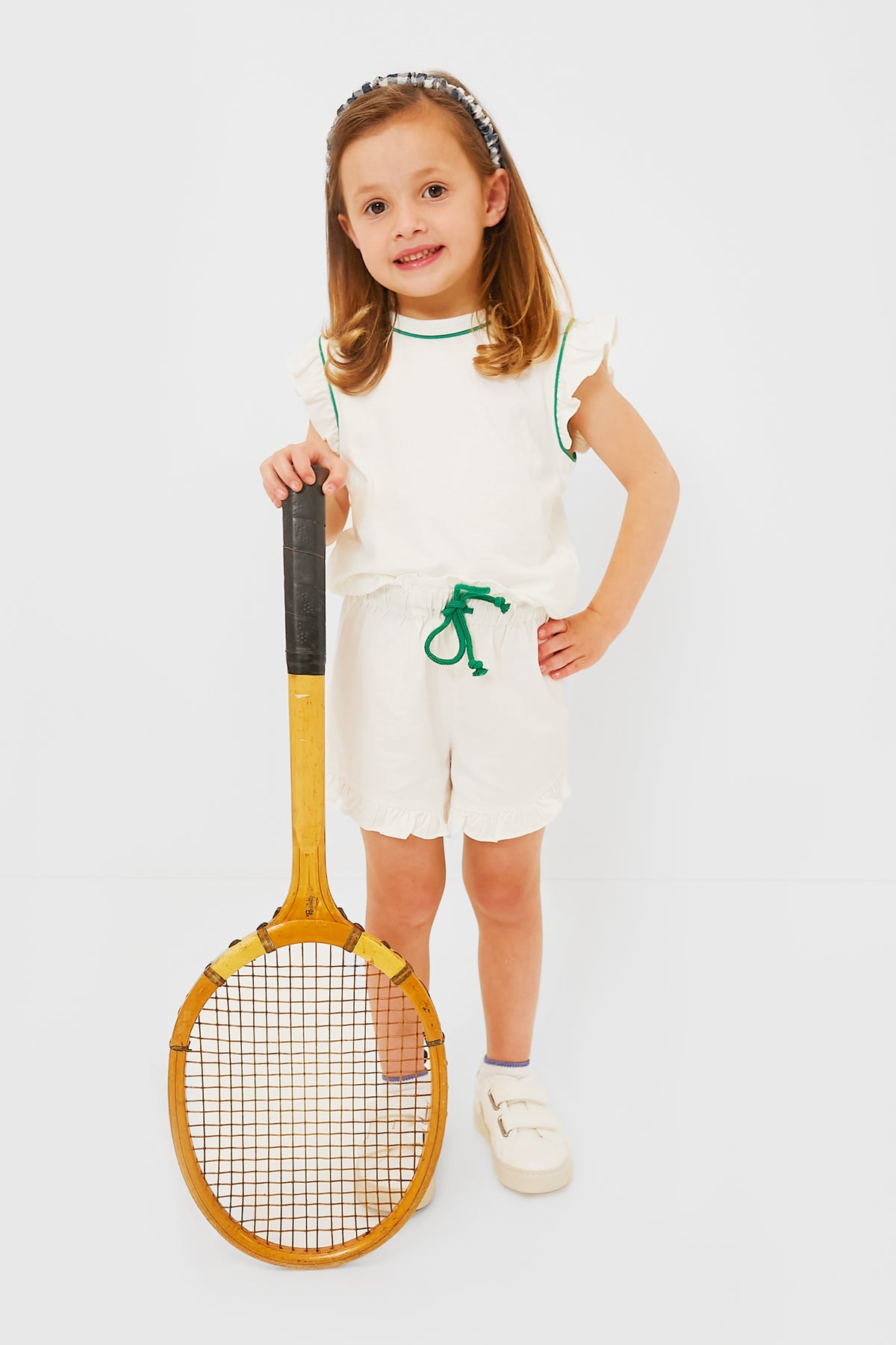 Exclusive Green Piping White Stella Shorts