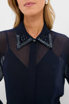 Navy Embellished Sheer Alysse Blouse