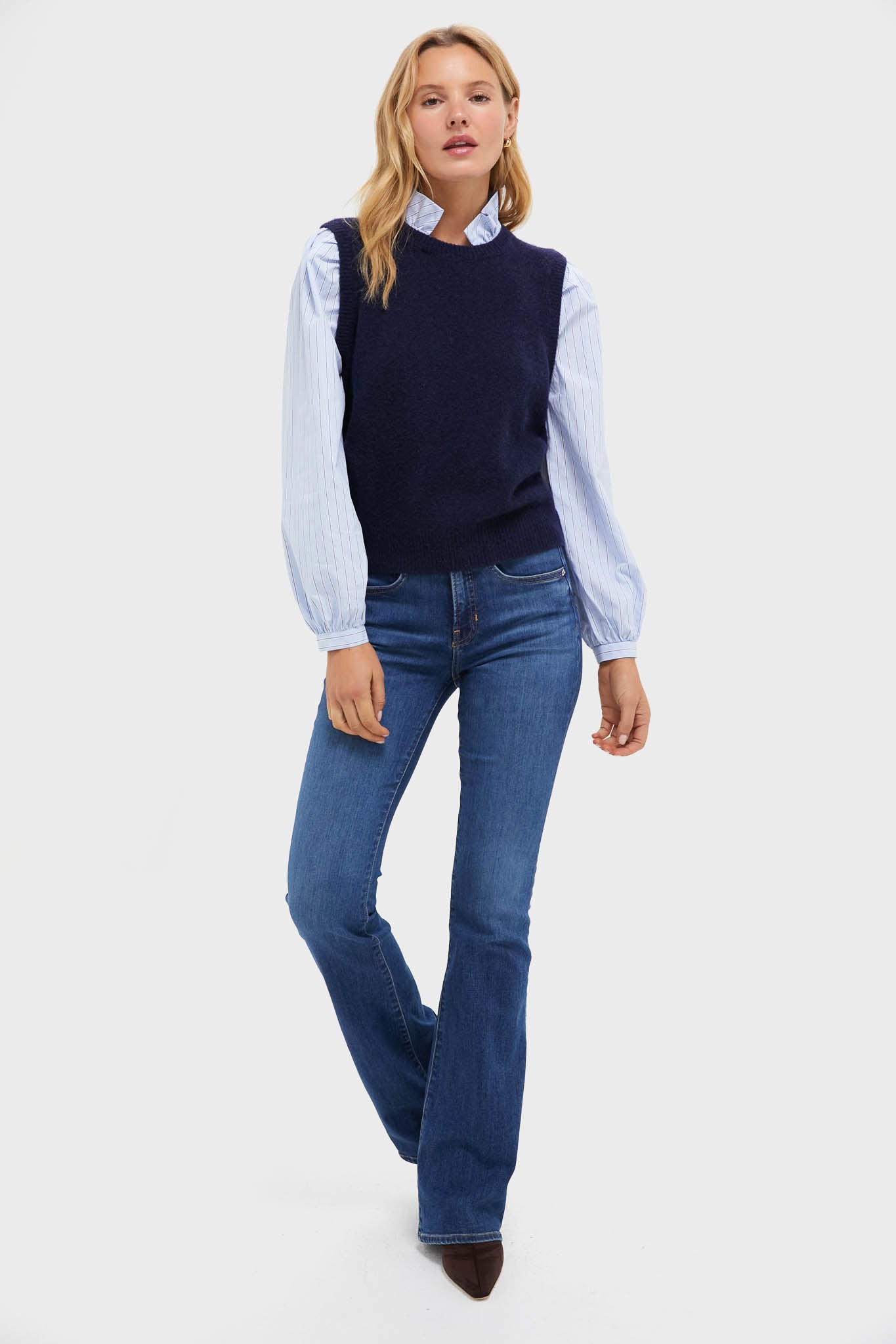 ella  ベスト　ブルー Navy Striped Ella Sweater Blouse | Tuckernuck