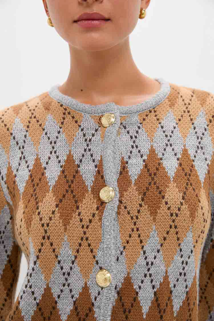 Brown & Grey Argyle Caspian Cardigan
