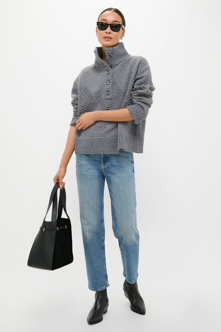 Gray Henry Button-Up Sweater