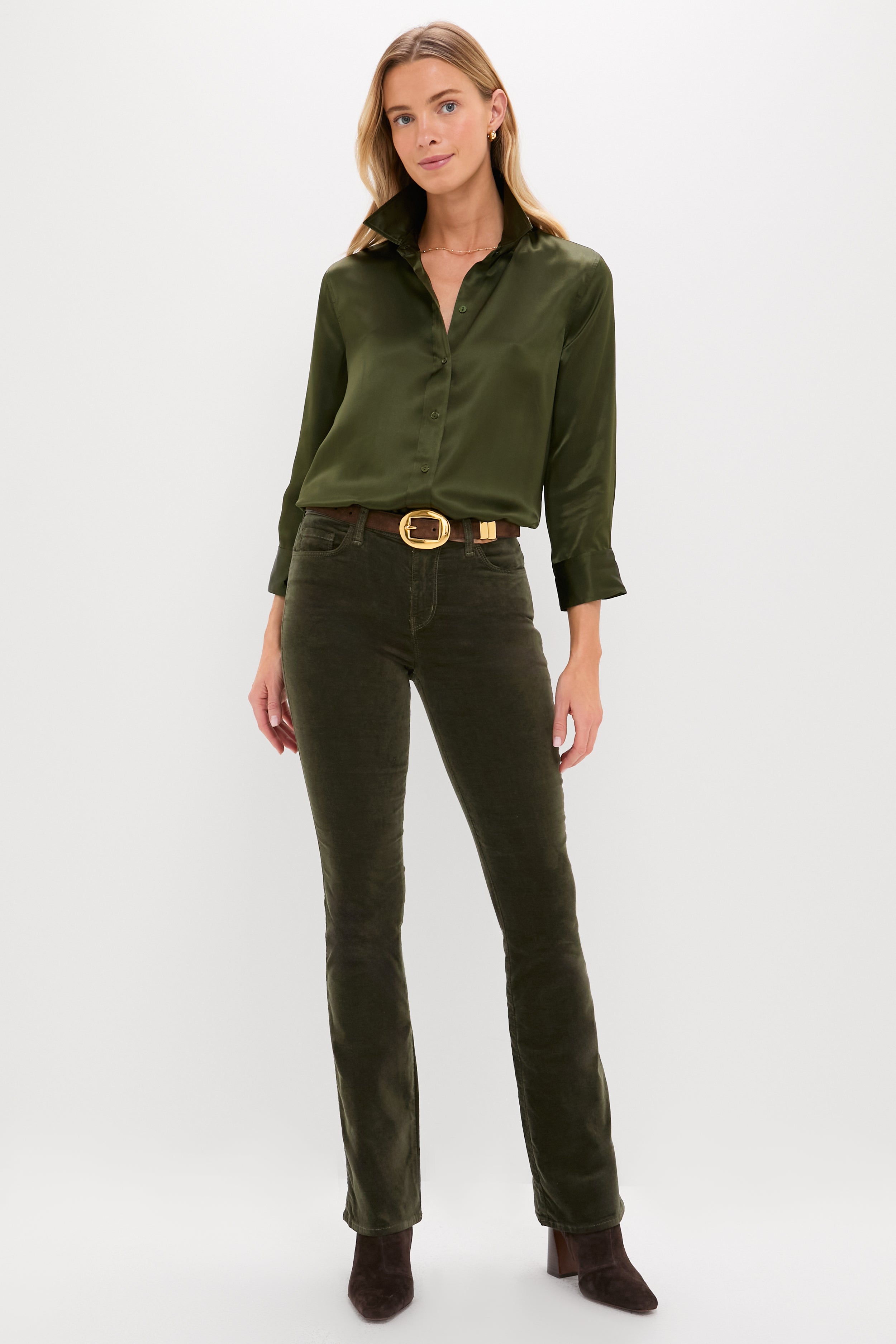 Deep Olive Dani 3/4 Sleeve Blouse | L'AGENCE