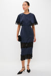 Navy Jacquard and Black Lace Cape Leah Dress