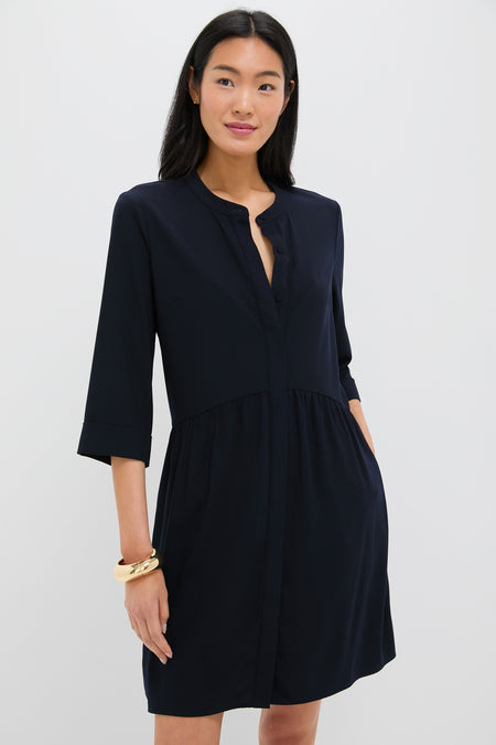 Navy Crepe Royal Shirt Dress