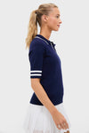 Navy and White Short Sleeve Performance Knit Nora Sweater Polo