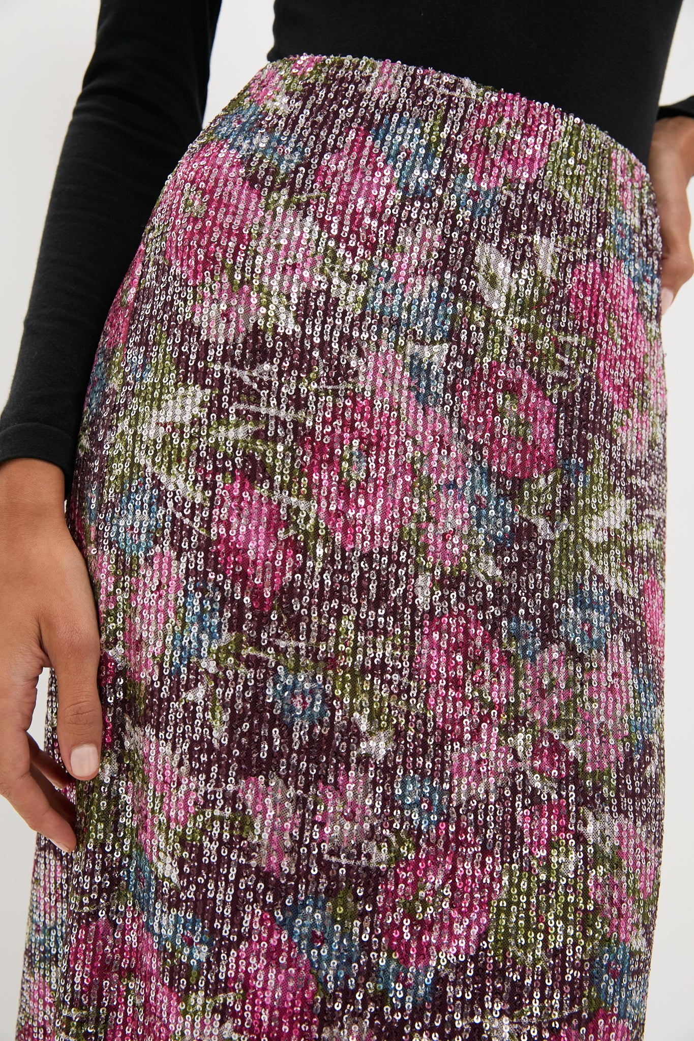 Floral Sequin McKey Midi Skirt