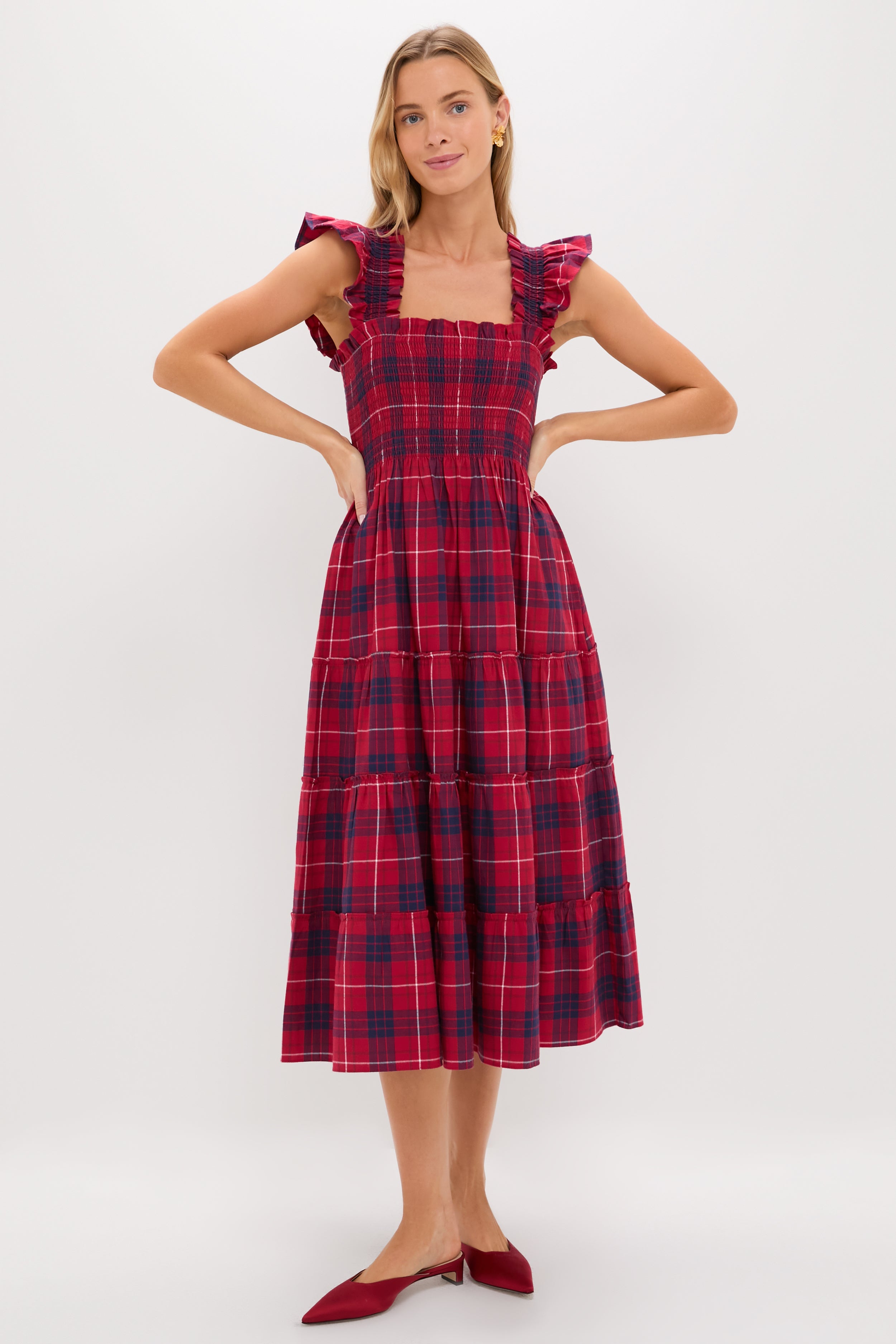 【house on the hill】S/S Tee (Red Check) Cherry Tartan Ellie Nap Dress | Hill House Home