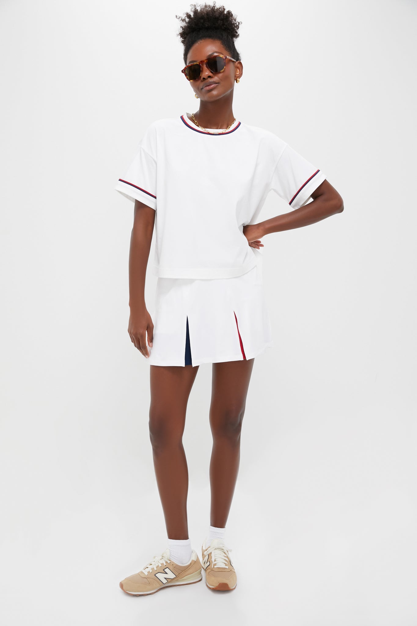 White Americana Piped Performance Cotton Cropped Ryan Boyfriend Tee