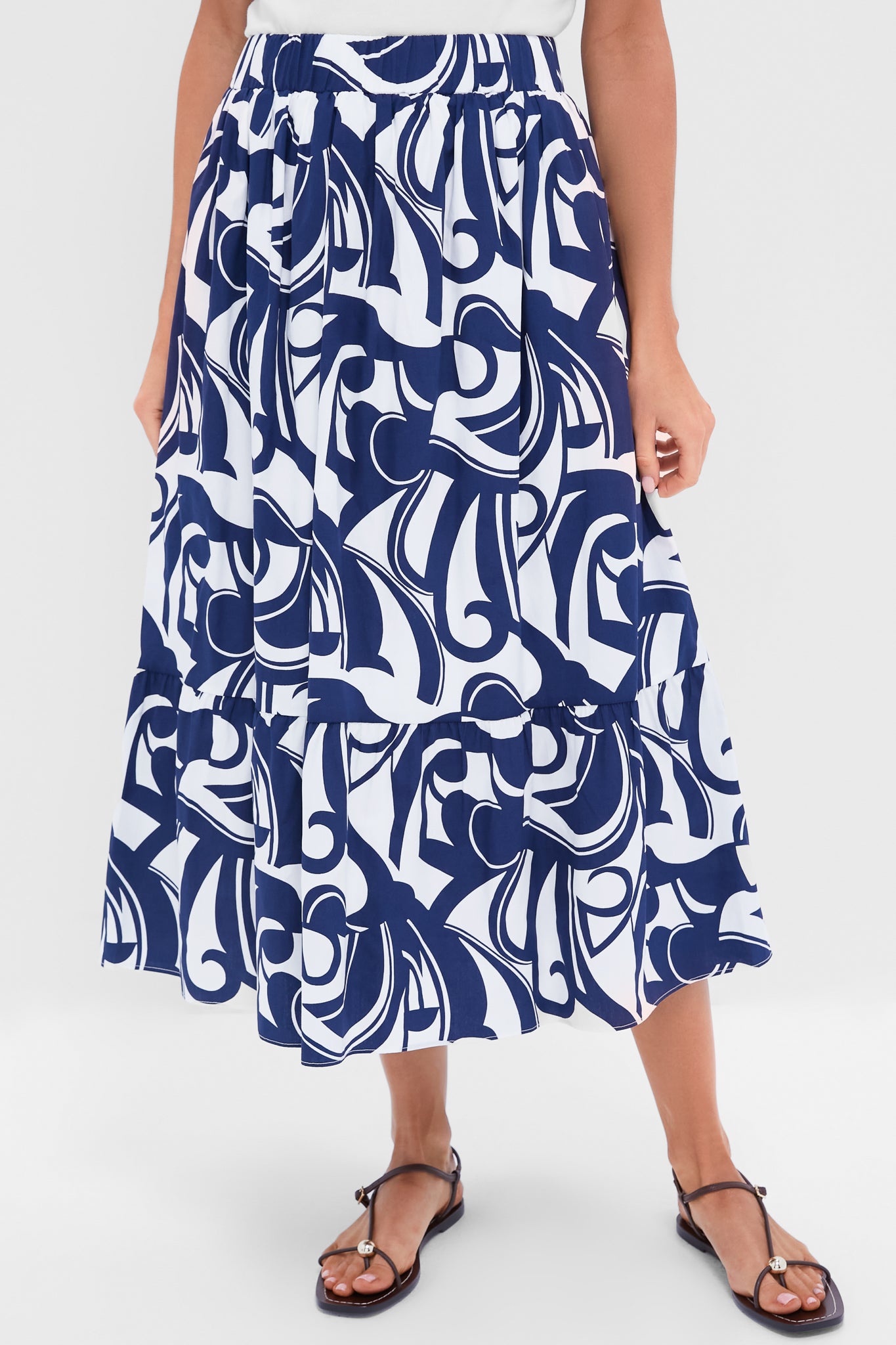 Navy & White Swirl Print Willard Maxi Skirt | Hyacinth House
