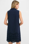 Navy Eyelet Sleeveless Collier Dress