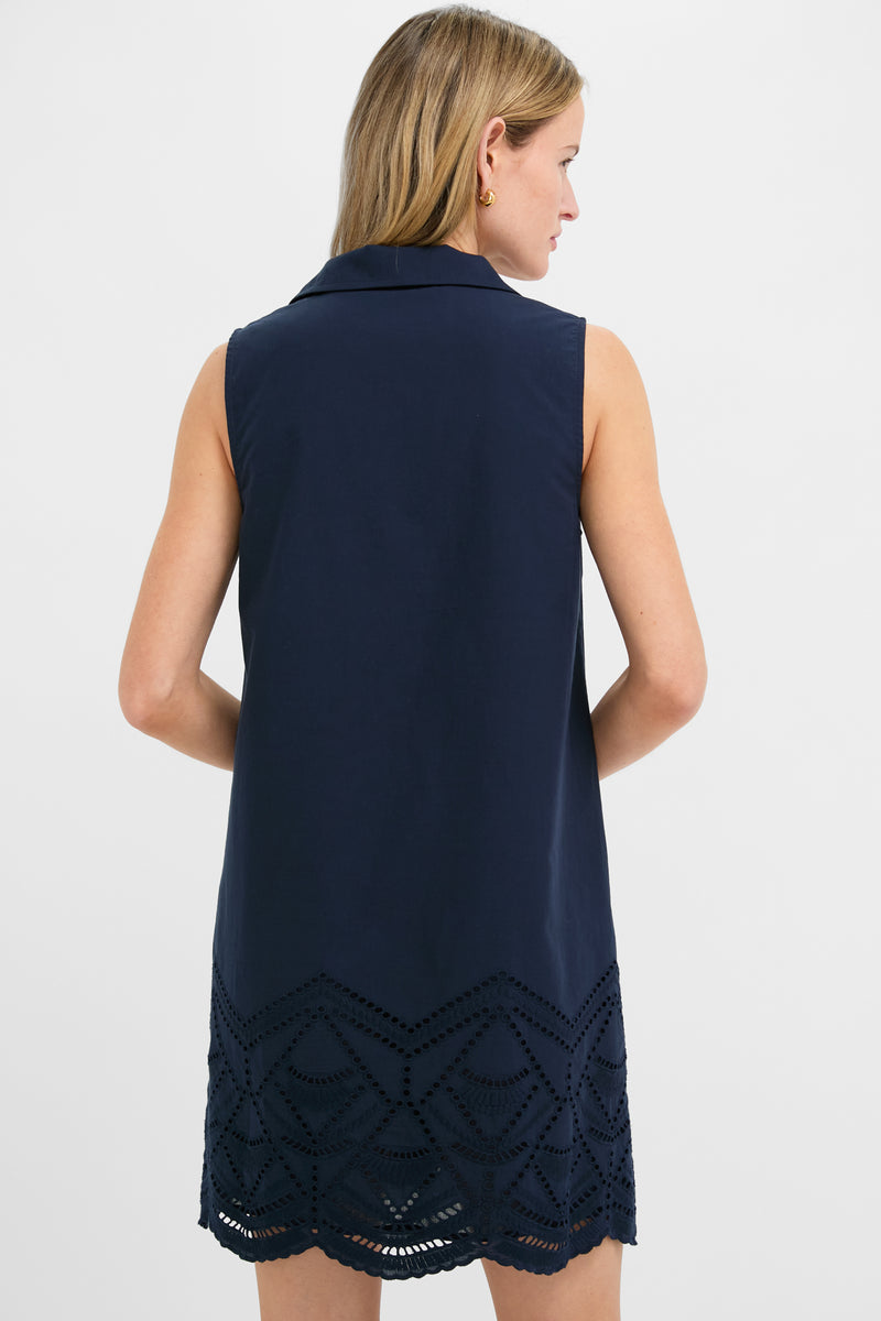 Navy Eyelet Sleeveless Collier Dress