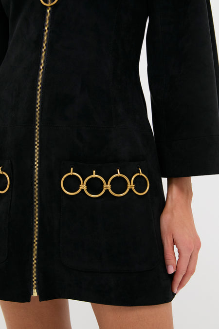 Black Anesa Suede Zip-Front Mini Dress