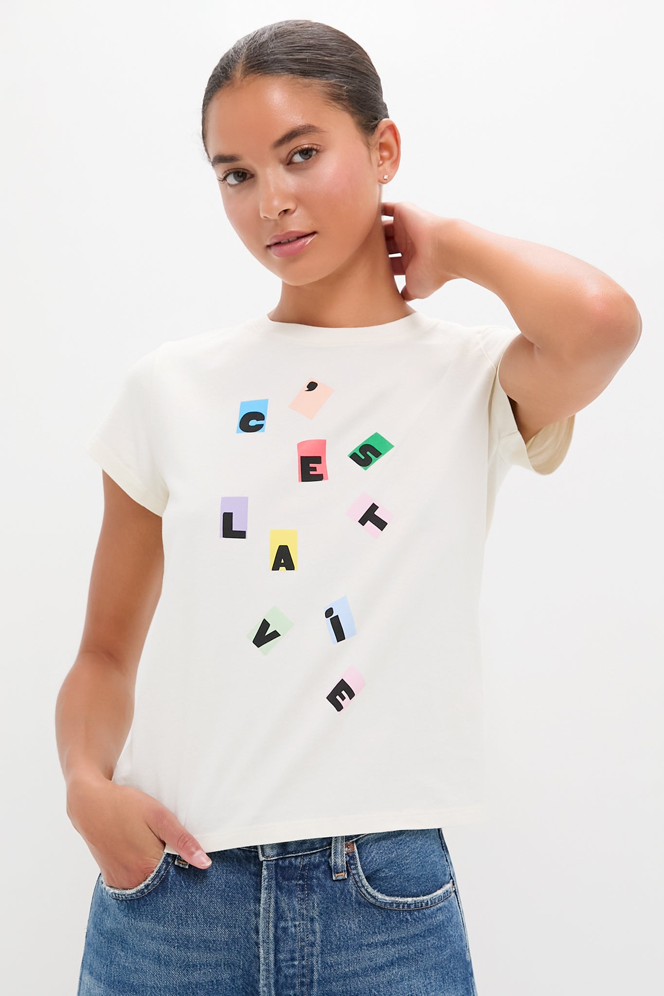 Cream with Multi C'est La Vie Classic Tee | Clare V