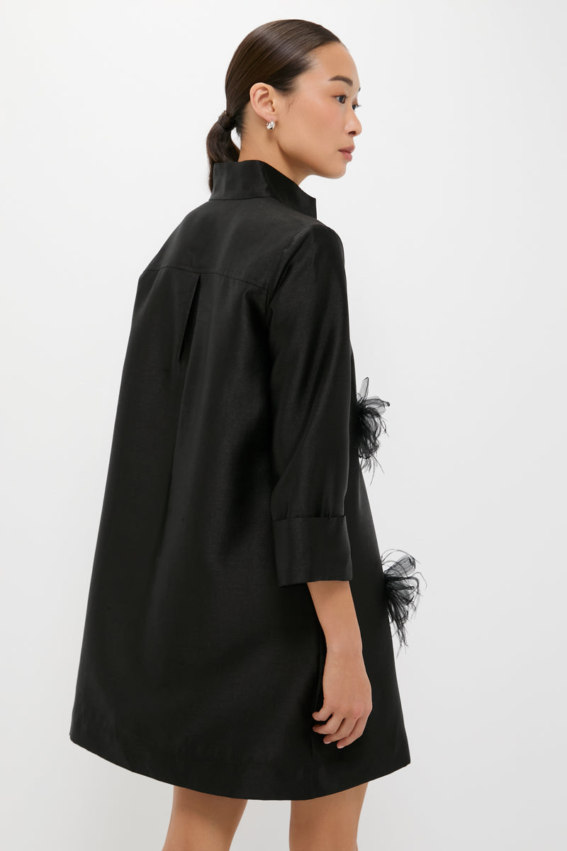 Black Embellished Dupioni Megan Dress