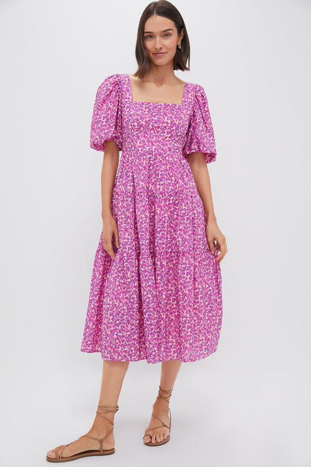 Pink Multi Floral Estella Midi Dress Hyacinth House