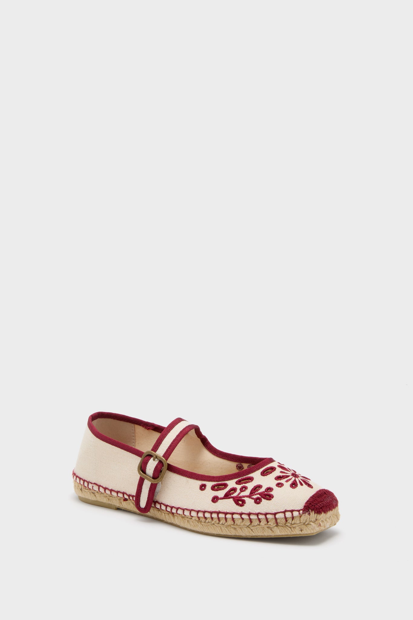 Ivory and Red Mary Jane Flora Broderie Espadrilles