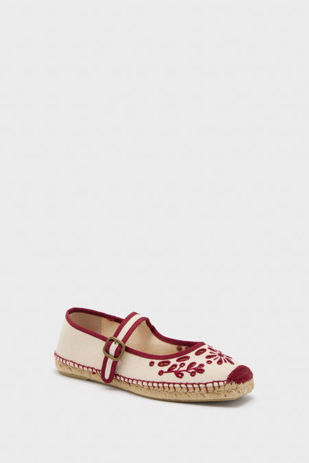 Ivory and Red Mary Jane Flora Broderie Espadrilles