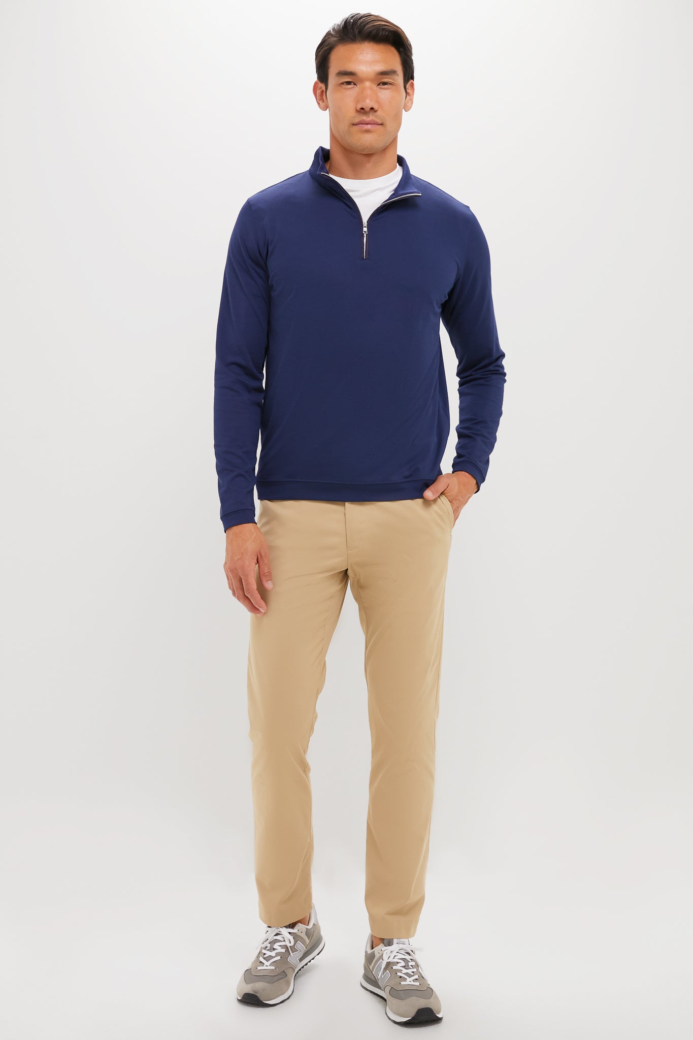 Navy Albatross Cotton-Blend Pique Quarter-Zip