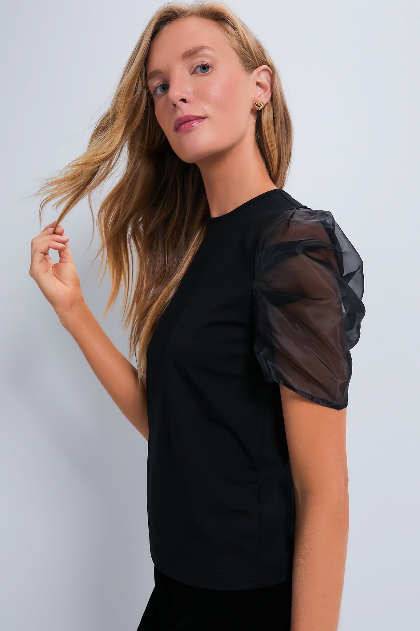 Black Tulle Sleeve Darby Blouse