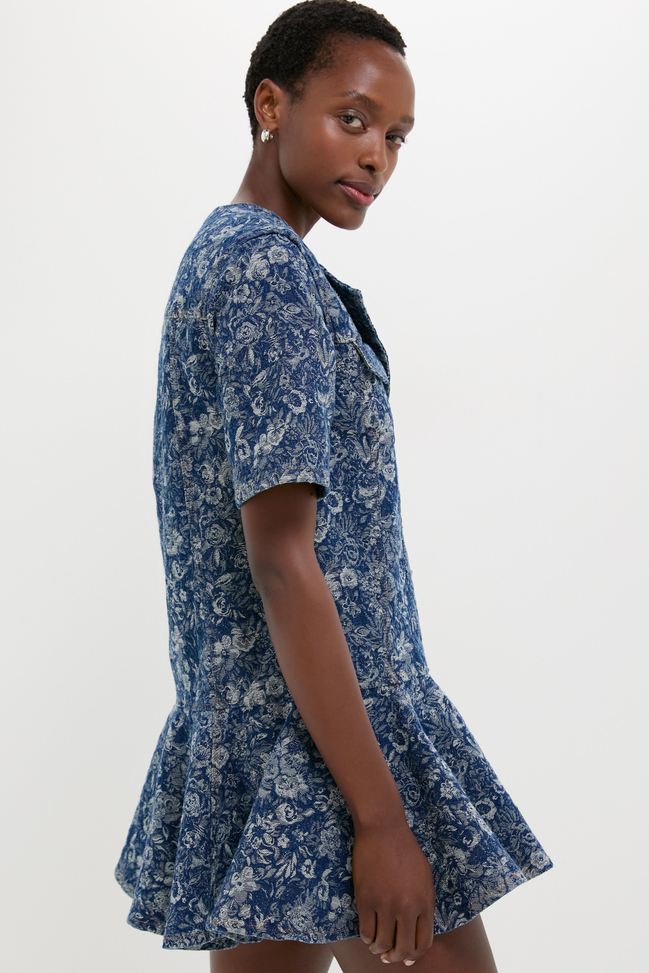 Mid Blue Stone Tapestry Denim Mini Dress