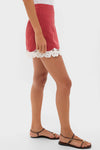 Red Eyelet Trim Cotton Linen Meg Mini Skirt