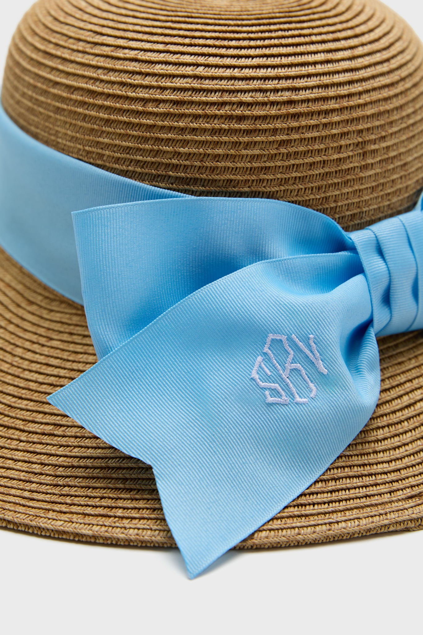 Exclusive Blue Packable Wide Bow Sunhat