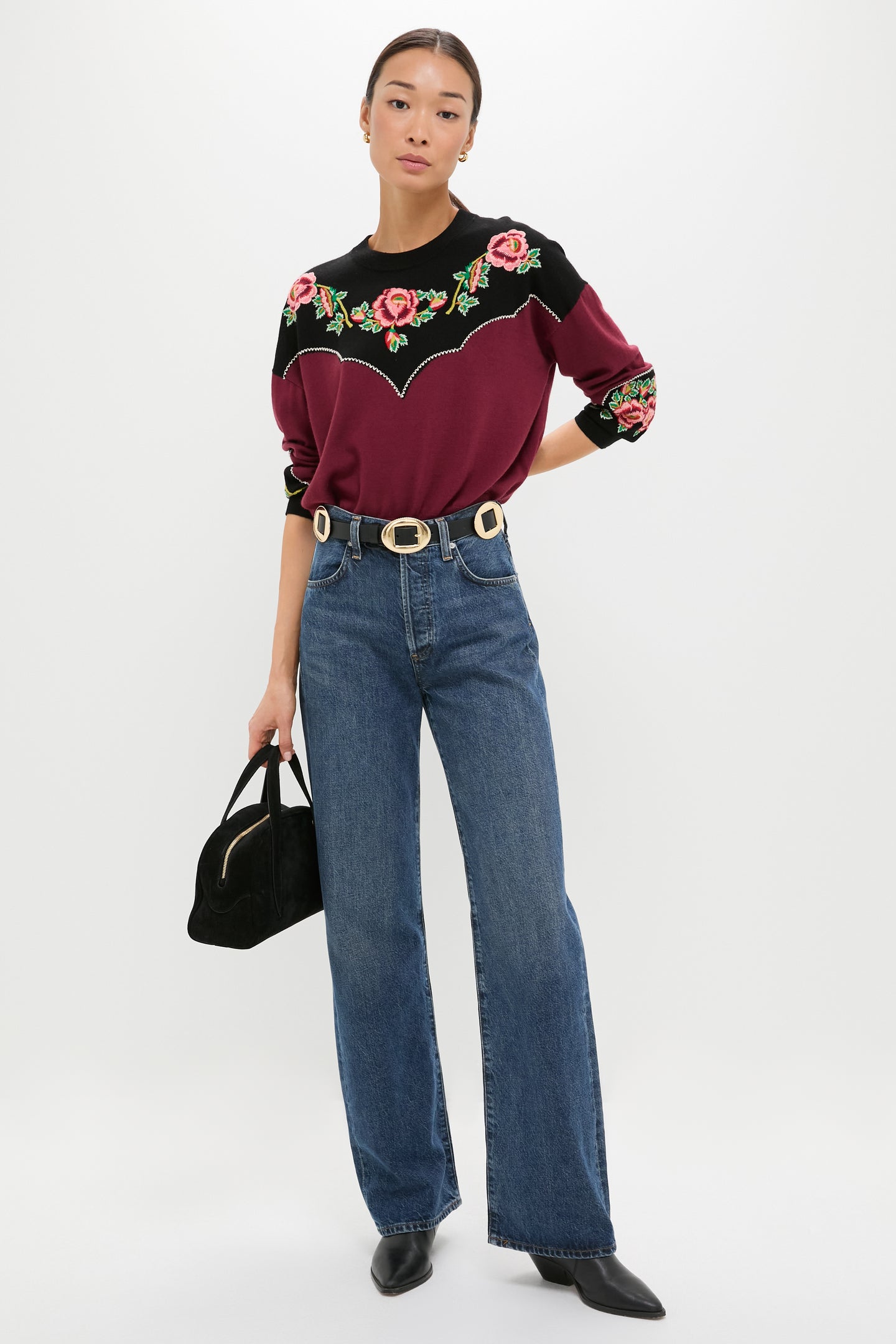 Wine Heirloom Rose Western Pullover