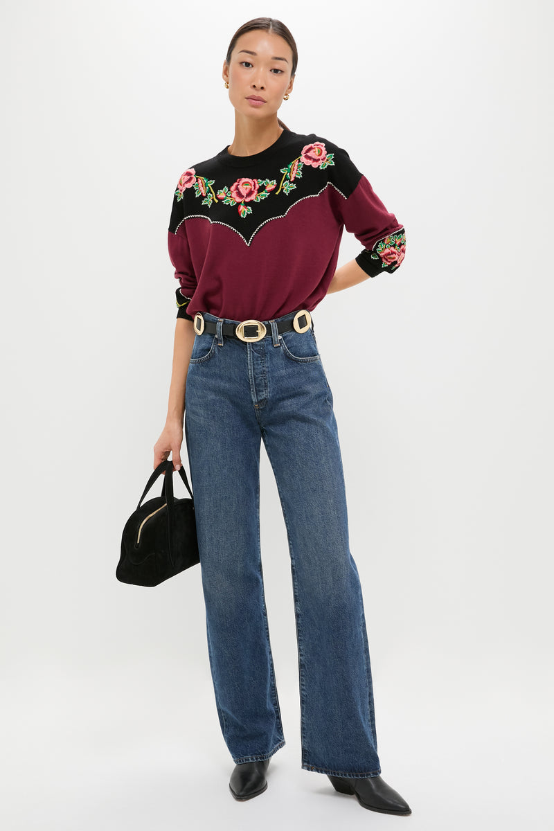 Wine Heirloom Rose Western Pullover