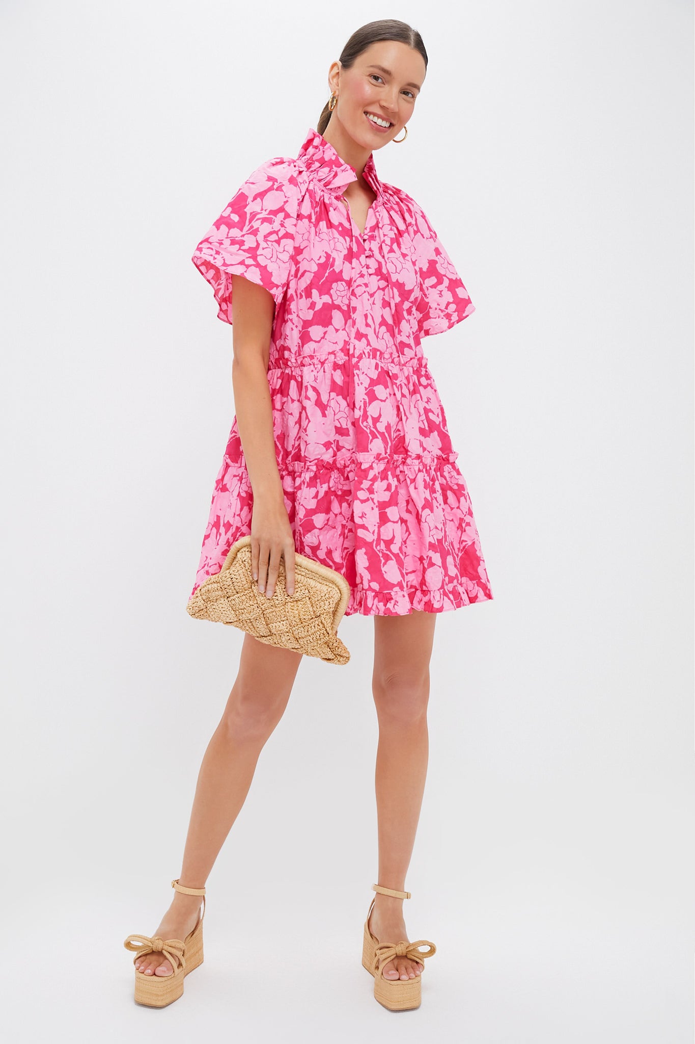 Pink Textured Floral Thea Mini Dress