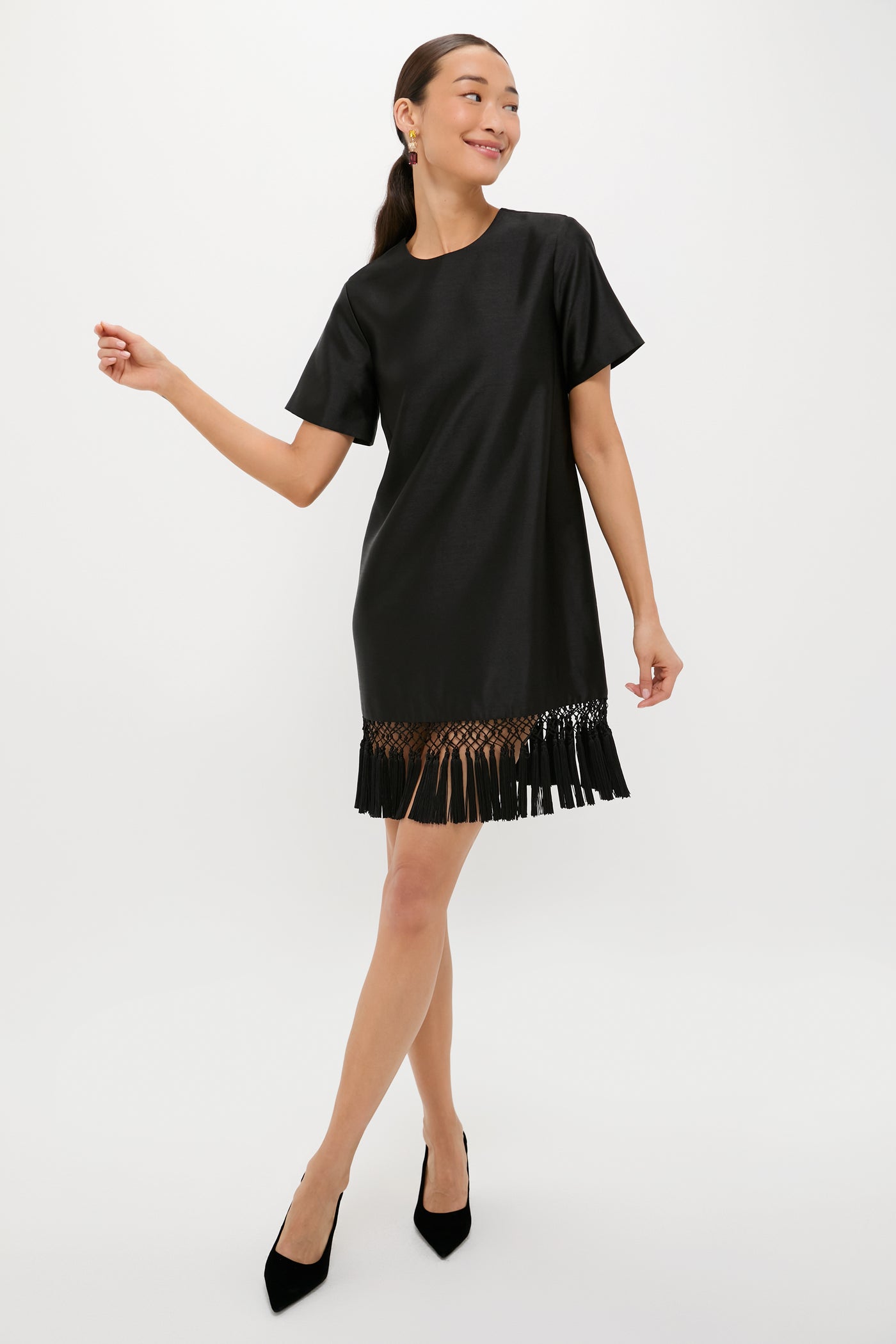 Tuckernuck Black Dupioni Tassel Downing Dress Black / XL