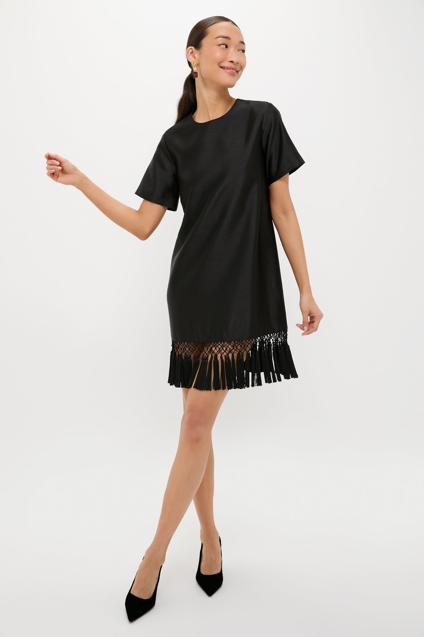 Black Dupioni Tassel Downing Dress