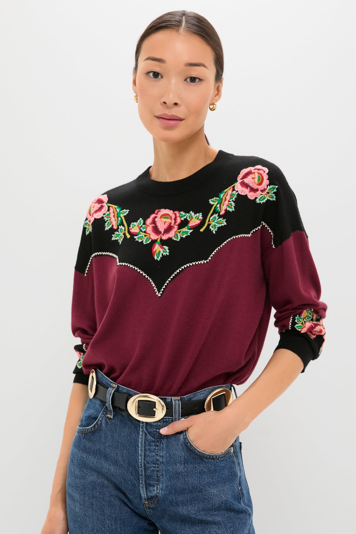 Blue Roses Western Wine Heirloom Rose Western Pullover | THE GREAT.