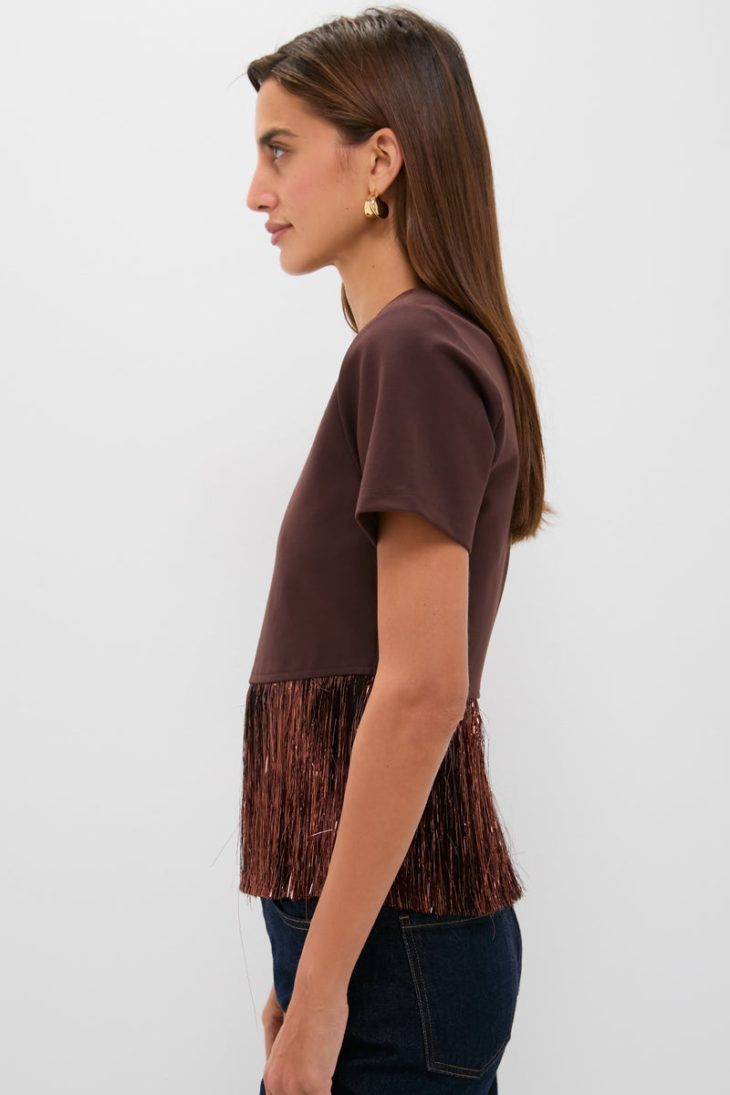 Bronze Metallic Fringe Francie Short Sleeve Blouse