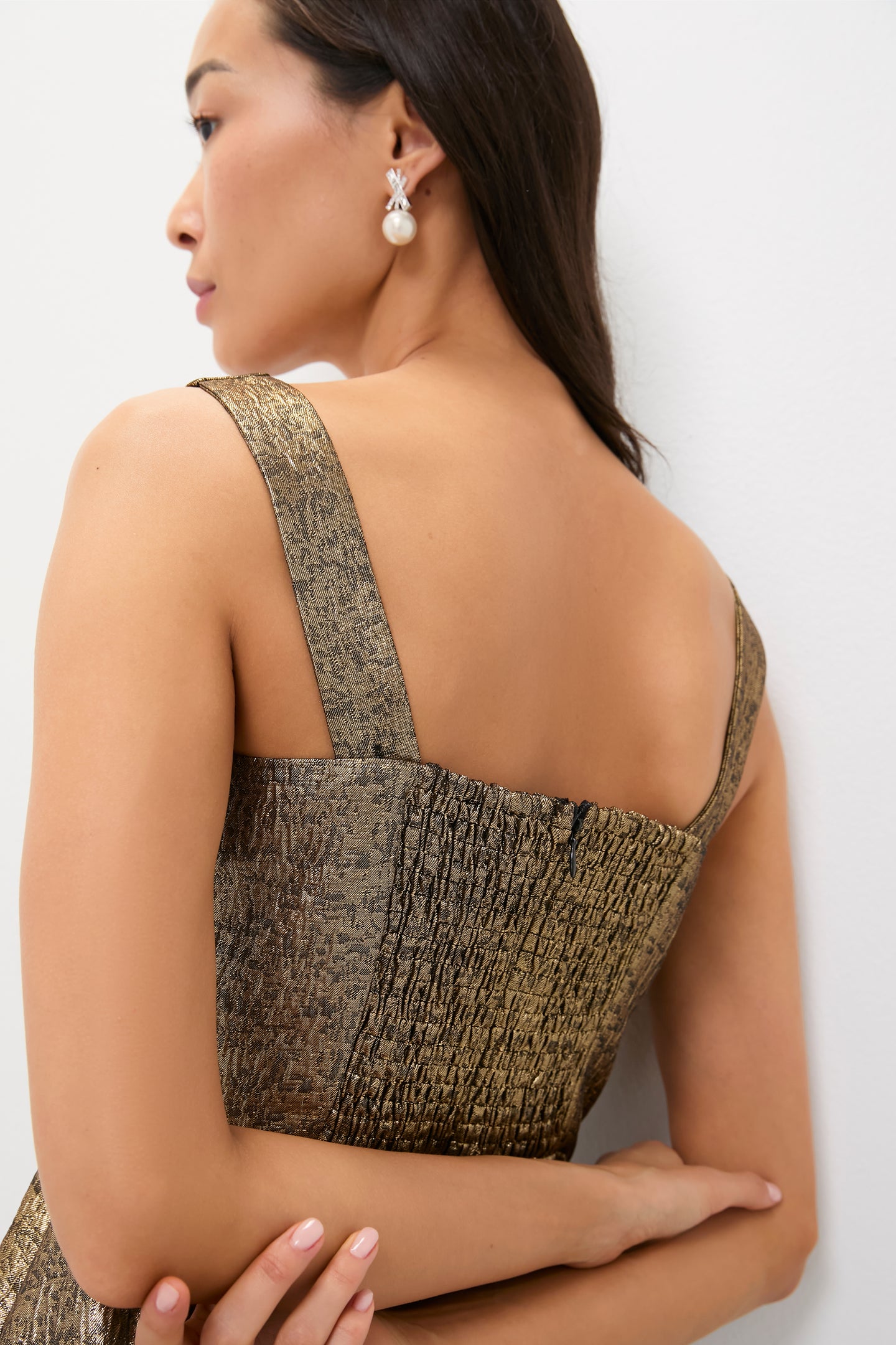 Gold Textured Jacquard Esme Dress