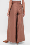 Brown and Cream Wide Leg Pleat Pleat Pants