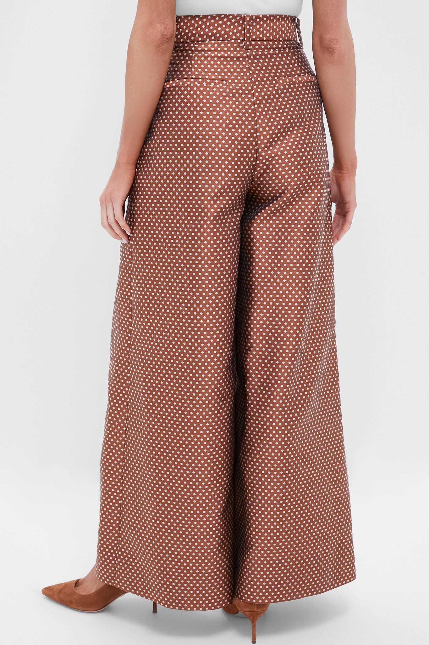 Brown and Cream Wide Leg Pleat Pleat Pants