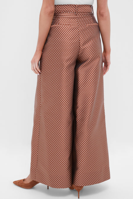 Brown and Cream Wide Leg Pleat Pleat Pants