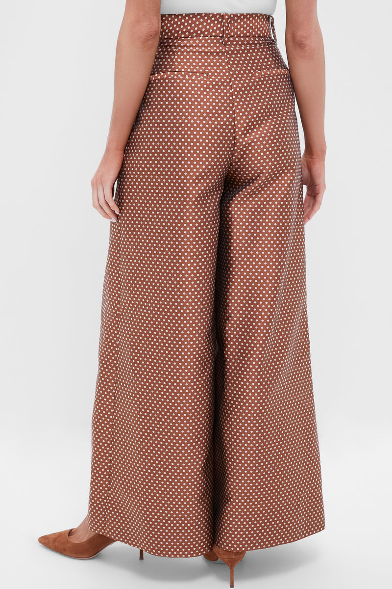 Brown and Cream Wide Leg Pleat Pleat Pants