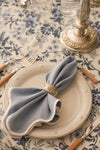 Dusty Blue and White Embroidered Scalloped Napkins Set of 4