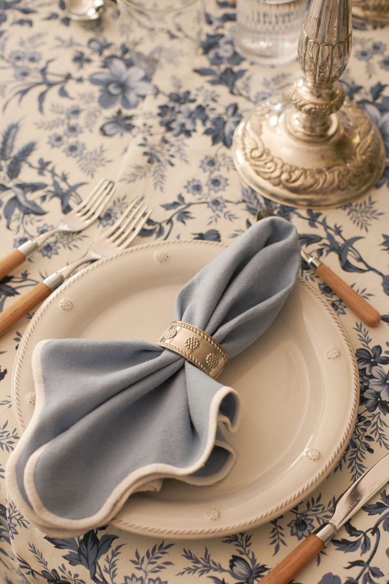 Dusty Blue and White Embroidered Scalloped Napkins Set of 4