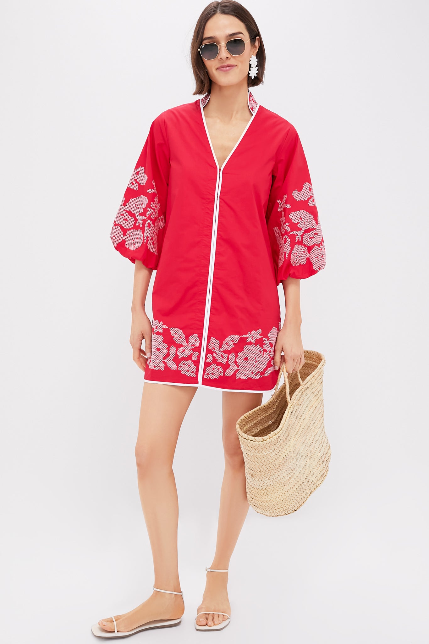 Red & White Embroidery Mini Arem Caftan